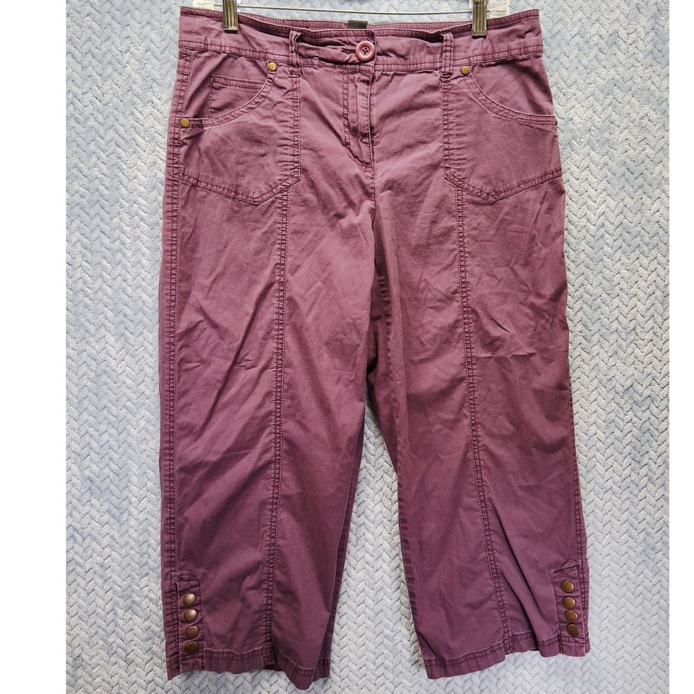 Style & Co Plum Purple Cropped‎ Cargo Capri Pants Size 10 Button Hem Stretch